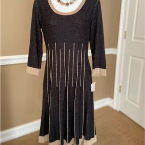 Nine West Black Cotton Scoop Neck Long Sleeve Knee Length Sweater Dress Size S